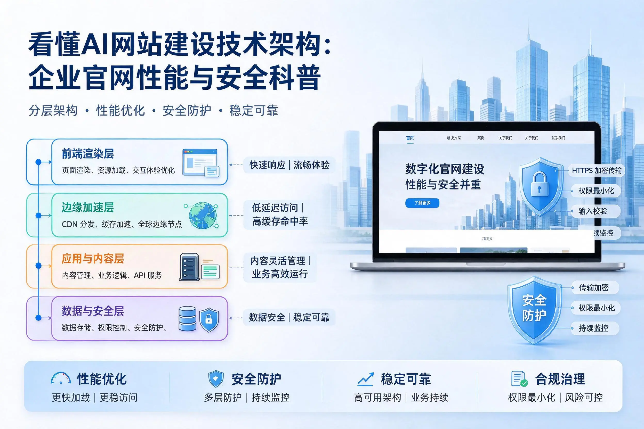 看懂AI网站建设技术架构:扬州企业官网性能与安全科普