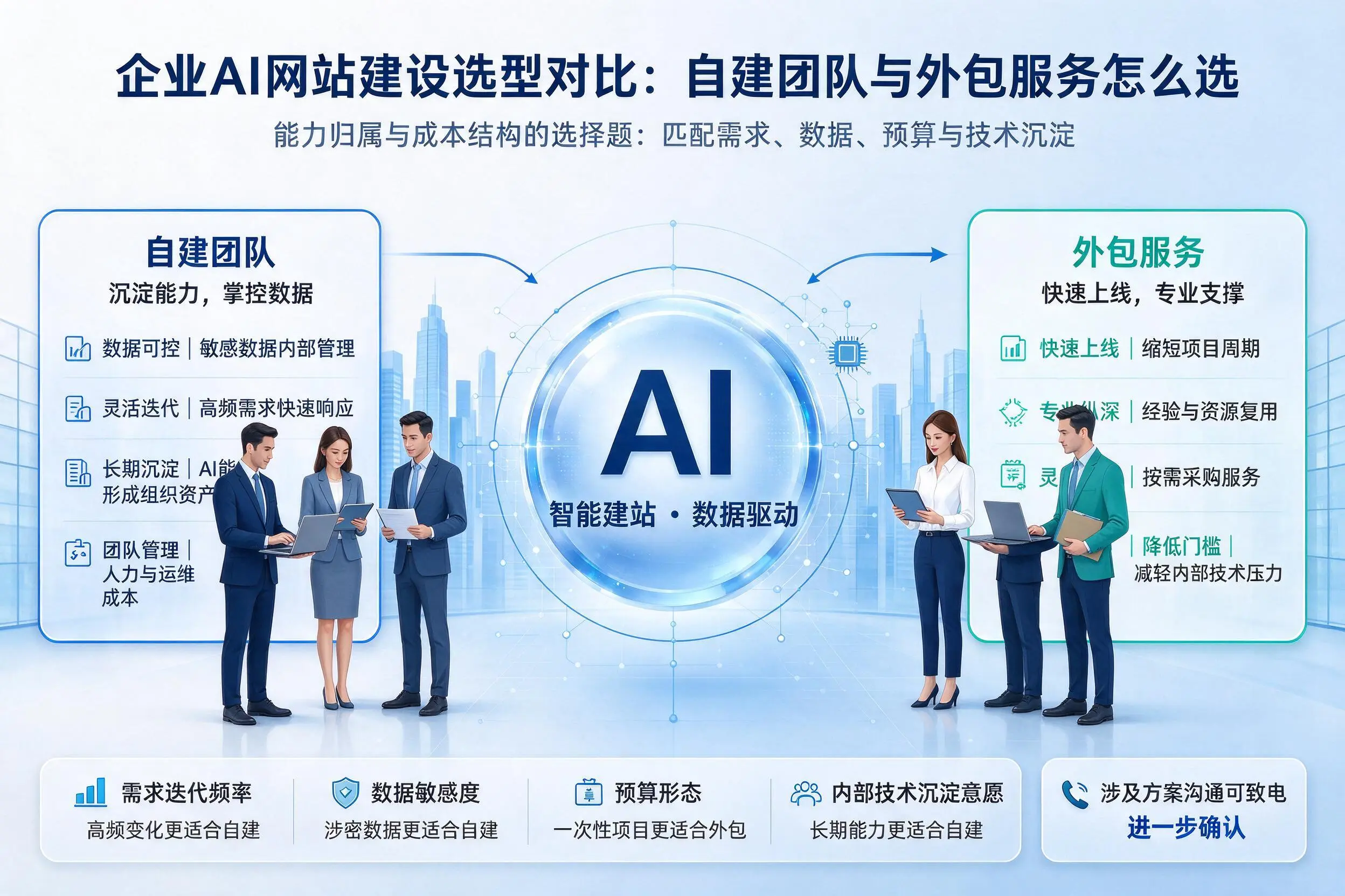扬州企业AI网站建设选型对比:自建团队与外包服务怎么选