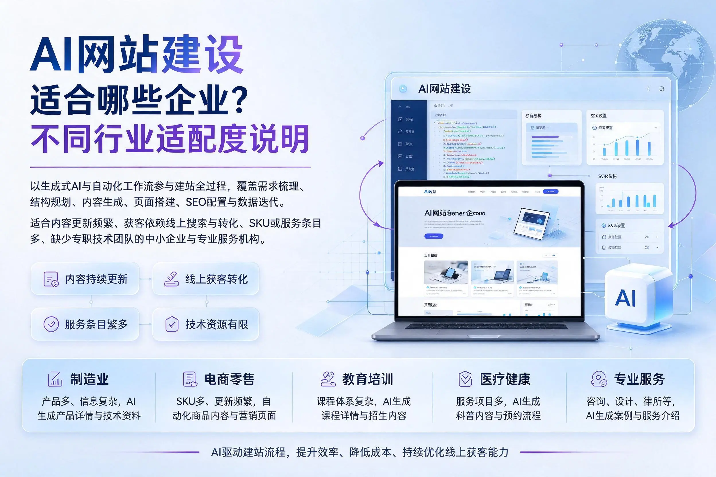 AI网站建设适合哪些企业?扬州不同行业适配度说明